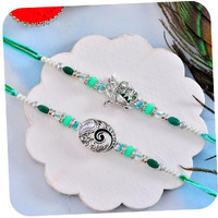 Craftvatika Silver Plated Rakhi For Brother Set Of 2, Designer Silver Plated Rakhi For Bhai, Krishna Flute Rakhis For Bhaiya Bhai, Peacock Design Rakhis For Rakshabandhan Set With Best Wishes Card, For Men Boy, Tilak Set