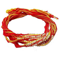 Unisex-Adult Zaipoor White Pearl Beaded Moli Thread Kalava Rakhi For Brother And Bhabhi Pack Of 12