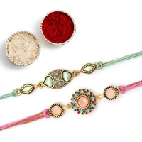 The Purple Tree Pink And Green Meenakri Kundan Rakhi For Bhai (Pack Of 2), Handmade Rakhi For Brother, Rakshabandhan Gift For Bhai, Best Rakhi For Bhaiya
