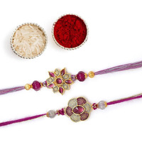 The Purple Tree Purple Floral Kundan Rakhi For Bhai (Pack Of 2), Handmade Rakhi For Brother, Rakshabandhan Gift For Bhai, Best Rakhi For Bhaiya, Meenakari Work