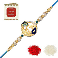 Riddhika Ventures Ritzy Gold Plated Meenakari Peacock Rakhi With Roli Chawal And Greeting Card (P1) (P1)