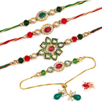 To The Nines Kundan Bhaiya Bhabhi Rakhi With 2 Rakhi For Kids, Greeting Card & Tilak Material  Lumba Rakhi Set