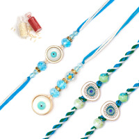 To The Nines Evil Eye Bhaiya Bhabhi Rakhi Set With 2 Rakhi For Kids Greeting Card & Tilak Material