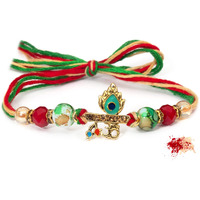 To The Nines Elegant Golden Rakhi/Band For Beloved Brother With Tilak Material & Greeting Card