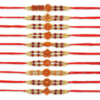 Nivasam Traditional Rakhi For Brother | Handcrafted With Rudraksh, Moti, Mauli, Zardosi & Beads | Elegant Rakhi Thread For Raksha Bandhan (5)