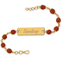 Unique Gift Items Mens Personalized Rudraksha Metal Rakhi With Name | Best Gift For Brother On Rakshabandhan