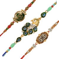 Accessorisingg Combo Of 3 Gold Plated Om, Peacock, Swastik Rakhi For Brother | Rakshabandhan 2021 [Rac061]