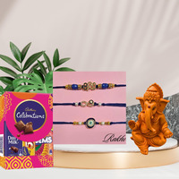 Alaukik Evil Eye Rakhi Family Combo For Bhaiya Bhabhi With Lord Ganesh Idol, Rakhi With Chocolate For Brother Kids, Rakhi Set Of 3 With Celebration Chocolate Gift Pack, Tilak Set
