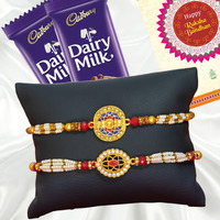 Canton Rakhii Gift For Brother With Chocolate - Designer Rakhi For Brother With Cadbury Gift Hamper Pack, Roli Kumkum & Greeting Card (Design-5, 2 Rakhi + Cadbury)