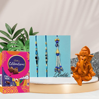 Alaukik Evil Eye Rakhi Family Combo For Bhaiya Bhabhi And Kids With Ganesh Idol, Rakhi With Chocolate For Brother Kids, Rakhi Set Of 3 With Chocolate Gift Pack, Tilak Set