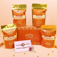 Healthy Treat Heavenly Rakhi Gift Hamper | Roasted Dry-Fruits & Nuts Gift's Pack | A Pair Of Rakhii, Roli Chawal, Rakhi-Themed Stickers | Rakhi-Gifts For Brother And Sister | The Ultimate Assorted Raksha Bandhan Hampers