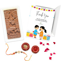 First Bud Organics Rakhi Combo Gift Hamper For Family With Hand Made Chocolates, Rakhi, Roli,Chawal & Card | Gift Hampers For Brothers & Sisters Hamper