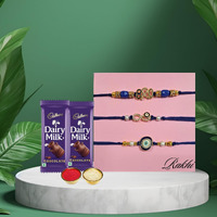 Alaukik Premium Designer Evil Eye Set Of 3 Rakhi With 2 Pieces Dairy Milk Chocolates | Rakhi Chocolate Gift For Brother| Roli, Chawal For Friends, Family And Loved Ones