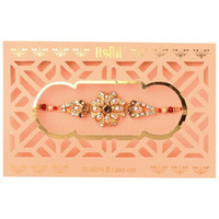 Vending India Premium Rakhi In A Laser Cut Designer Card | Rakhi Gift Bundle With Roli, Chawal, Chandan & Mishri For Brother/Sister(Sh-1110), 50 Grams