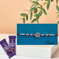 Alaukik Designer Mahakal With Damroo Rakhi With 2 Pieces Dairy Milk Chocolates | Rakhi Chocolate Gift For Brother | Roli, Chawal,|Set Of 1Rakhi, 80 Gm