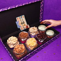 Healthy Treat Bhaiya Bhabhi Elegance Rakhi Gift Hamper | Roasted Dry Fruits & Berries Gift Box Hamper | A Pair Of Lumba-Rakhi, Roli Chawal, Candels | Rakshabandhan Gift Hamper | Roasted Dry Fruits Lumba Rakhii Gift Box
