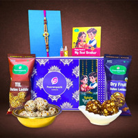 Paaramparik Laddu Rakhi Gift Hamper For Bhaiya, 2 Pack Dry Fruit Laddu, 1 Fridge Magnet, 1 Rakhi, Roli Chawal, 5 Items Combo Pack