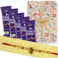 Almoda Creations 1 Antique Panchdhatu Rakhi For Brother With 5 Dairy Milk Chocolates & Rakhi Gift Box, Rakhi Set