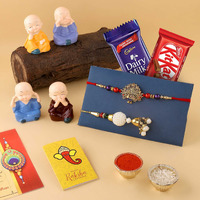 Craftvatika Rakhi Gift Combo For Brother And Bhabhi With Chocolate Hamper - Designer Lumba Rakhi For Bhabhi With Miniature Gift