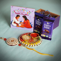 Cluze Rakshabandhan Hamper Box Gift - Milk Chocolate With Rakhi For Brother And Roli Chawal Platter (Wooden Box)