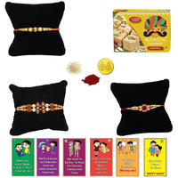 Bogatchi Rakhi With Sweets, Rakhi For Brother With Sweets, Rakhi With Sweets For Brother, Rakhi For Brother With Gift Sweets Soan Papdi,200G + Rakhi - 3 +Roli Chawal+ Rakhi Card +Gold Coin|Rksp-3-4