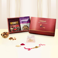 Pureheart Pure Celebration Rakhi Gift Hamper - Cherokee Trail Mix (80 G) & Hershey's Kisses Chocolate With Beautiful Ganpati Rakhi For Brother, Gift Card, Pooja Rice, Kumkum, Premium Dry Fruits Gift