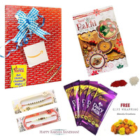 Almoda Creations Cadbury Rakhi Celebration (2 Rakhi, Rakhi Greeting Card, 5 Cadbury Chocolates, Tilak Pouch & Kalawa Roll, Rakhi Gift Wrapping, Custom Rakhi Message)