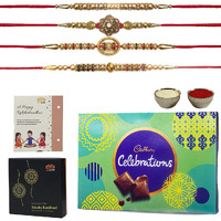Gifticon Rakhi For Brother With Chocolate Combo Pack Of 4 Rakhi 1 Celebrations Pack Roli Chawal Rakhi Card Hamper