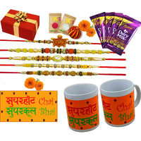 Rakhi For My Brother Sweet Combo For Your Sweet Brother 5 Pcs Rakhi Set With Tika And Akshat With Delicious Cadbury Chocolates 5 Pcs And A Mug Printed