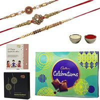 Gifticon Rakhi For Brother With Premium Chocolates Rakshabandhan Hamper With 3 Rakhis 1 Celebrations 100 Pack Roli Chawal Rakhi Card Hamper