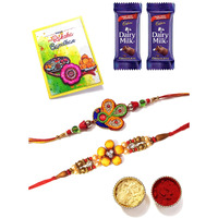 Art Ink Rakhi For Brother/Bhai With 2 Dairy Milk Chocolate | Rakshabandhan Greeting Card | And Roli Chawal Bowls - Multicolor