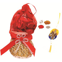 Skylofts Stylish Pot Chocolate Basket With 10 Pcs Assorted Chocolates & Rakhi Teeka Set For Bhai Rakhi Gifts