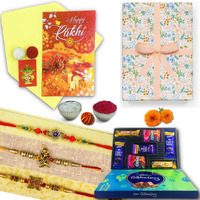 Almoda Creations Rakhi For Brother 3 Rakhi, Greeting Card, Cadbury Celebrations Chocolate Gift Box, Tilak Pouch & Kalawa Roll, Rakhi Gift Box, Personalized Rakhi Message
