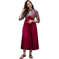 Gosriki Women's Viscose Rayon Maroon & Grey Printed Flared Kurta (Ruh-Maroon-Dress_Xl-Gs_Maroon_X-Large)