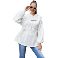 Toplot Women's Woolen Long Typographic Printed White Hoodie With Hooded Neck (T-Hoodie-5051-L)