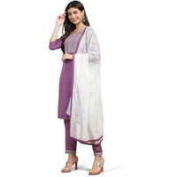 Toplot Women's Solid Straight Kurta With Pant & Dupatta|Kurta Pant Set With Dupatta (Straight-Kurta-Pant-5197-Purple-M)
