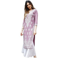 Gosriki Women's Rayon Blend Straight Chikankari Embroidered Kurta (Victoria Purple-Gs_5Xl_Purple_Xxxxx-Large)