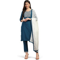 Toplot Women's Solid Straight Kurta With Pant & Dupatta|Kurta Pant Set With Dupatta (Straight-Kurta-Pant-5197-Turquoise-Xl)
