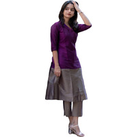 Gosriki Women's Rayon Viscose A-Line Solid Kurta With Pant (Naima Wine-Gs_L_Wine_Large)