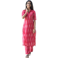 Gosriki Women's Rayon Viscose Straight Ikkat Printed Kurta With Pant (Demeter Red-Vks01-Gs_S_Red_Small)