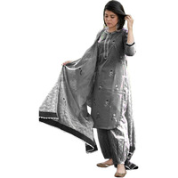 Gosriki Women's Rayon Blend Hand Block Printed Straight Kurta With Pant & Dupatta (Ragsri Grey-Gs_S_Grey_Small)