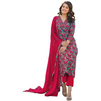 Gosriki Women's Rayon Blend Straight Printed Kurta With Pant & Dupatta (Shaniya Pink-Gs_S_Pink_Small)
