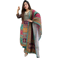 Gosriki Women's Rayon Viscose Straight Printed Kurta With Pant & Dupatta (Sula Green-Gs_Xl_Green_X-Large)