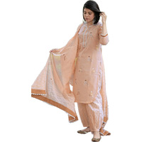Gosriki Women's Rayon Blend Hand Block Printed Straight Kurta With Pant & Dupatta (Ragsri Peach-Vks04-Gs_M_Peach_Medium)