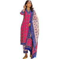 Gosriki Women's Rayon Blend Straight Printed Kurta With Pant & Dupatta (Uchiha Pink-Gs_M_Pink_Medium)