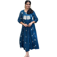 Gosriki Women's Rayon Blend Anarkali Printed Kurta With Pant (Anveshi Kerosin-Gs_M_Kerosin_Medium) Dark Blue