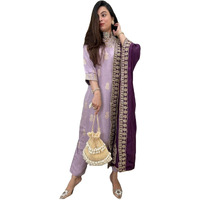 Gosriki Women's Rayon Viscose Printed Straight Kurta With Pant & Dupatta (Udh Purple-Gs_S_Purple_Small)