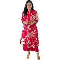 Gosriki Women's Rayon Viscose Straight Printed Kurta With Palazzo (Savya Pink-Gs_Xl_Pink_X-Large)