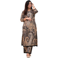 Gosriki Women's Rayon Viscose Straight Printed Kurta With Palazzo (Elevate Black-Gs_S_Black_Small)