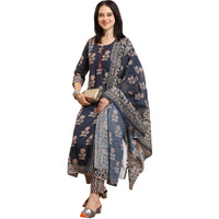 Gosriki Women's Rayon Blend Straight Printed Kurta With Pant & Dupatta (Alaya Navy Blue-Vks01-Gs_5Xl_Navy Blue_Xxxxx-Large)